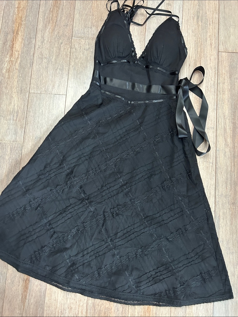 VTG Y2K Lydia Procanik Cotton Ribbon Lace Slip Dress with Satin Waist Tie sz 2 - Picture 2 of 15